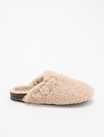 Chaussons mules effet moutonné avec bride