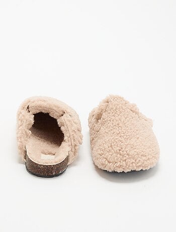Chaussons mules effet moutonné avec bride