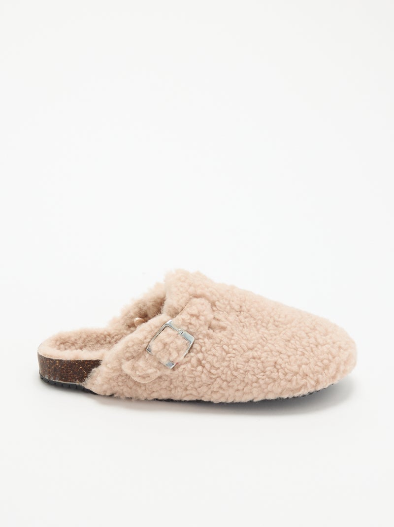 Chaussons mules effet moutonné avec bride Rose - Kiabi