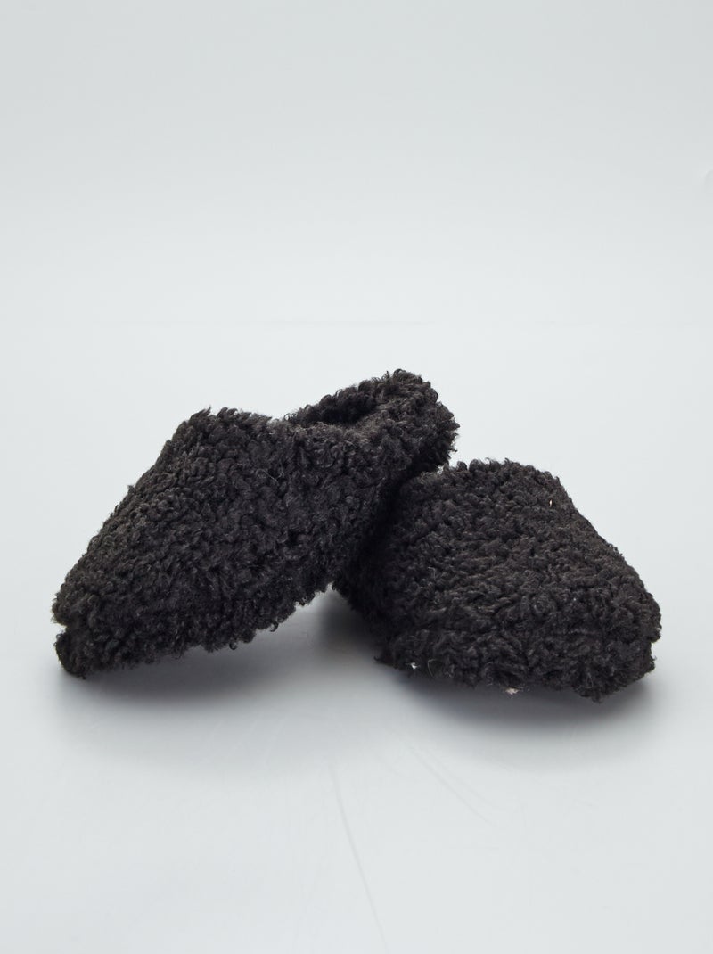 Chaussons mules effet moutonné noir - Kiabi