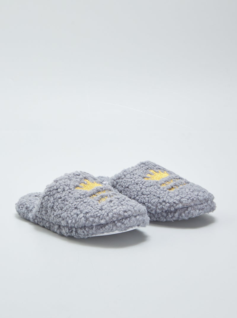 Chaussons mules en maille bouclette Gris - Kiabi