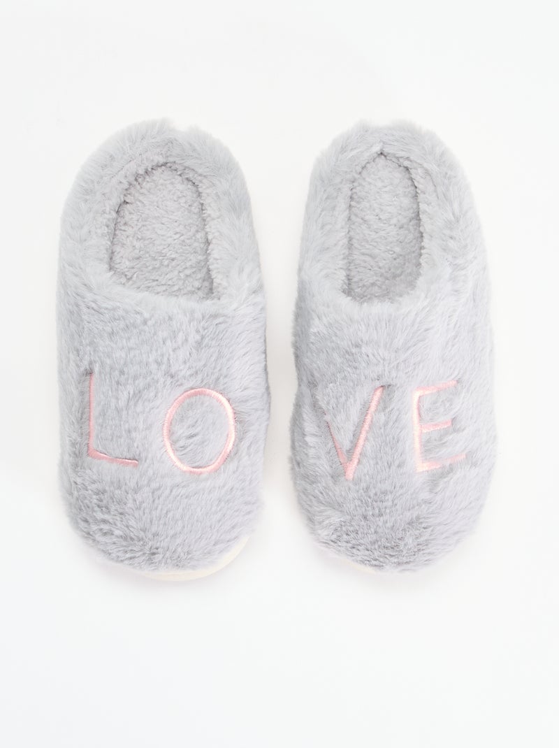 Chaussons mules en maille peluche Gris - Kiabi