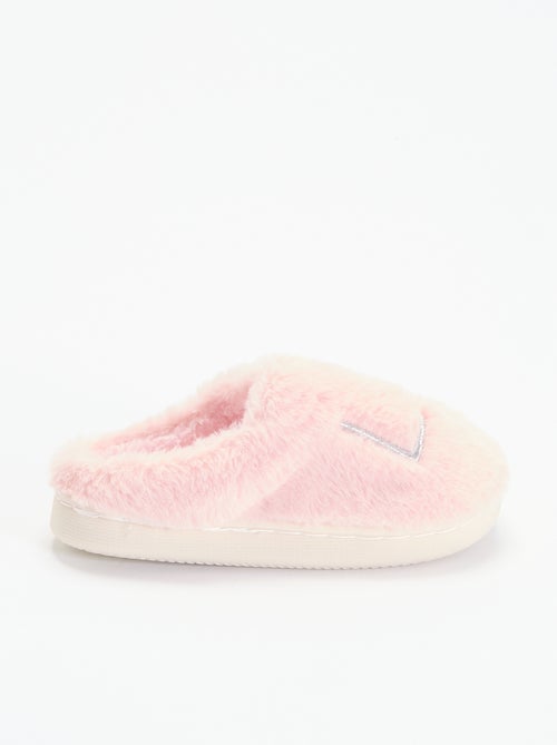 Chaussons mules en maille peluche - Kiabi