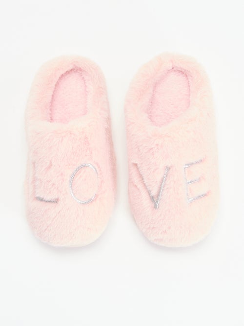 Chaussons mules en maille peluche - Kiabi