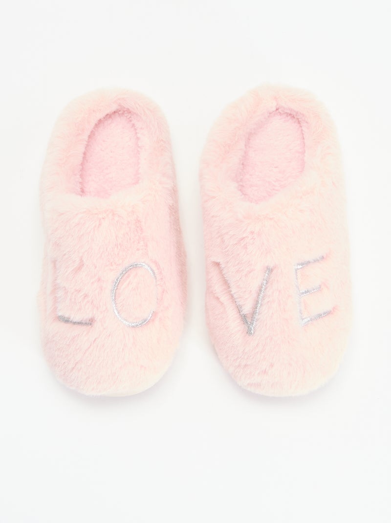 Chaussons mules en maille peluche Rose - Kiabi