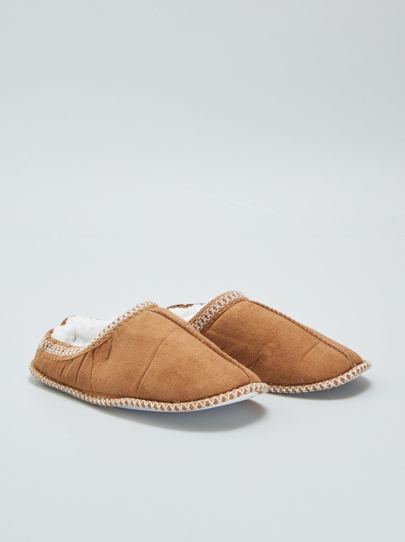 Chaussons mules en suédine et intérieur fourré Camel - Kiabi