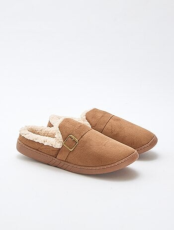 Chaussons mules en suédine et sherpa