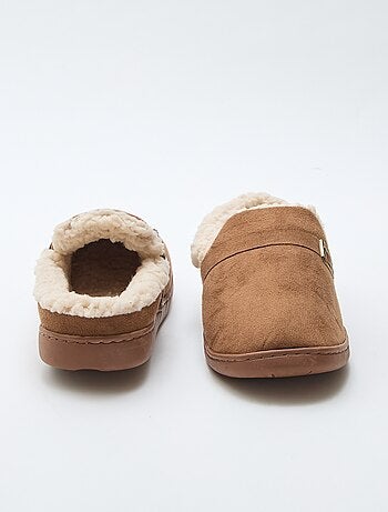 Chaussons mules en suédine et sherpa