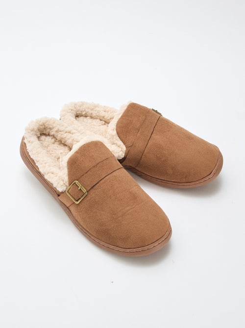 Chaussons mules en suédine et sherpa - Kiabi
