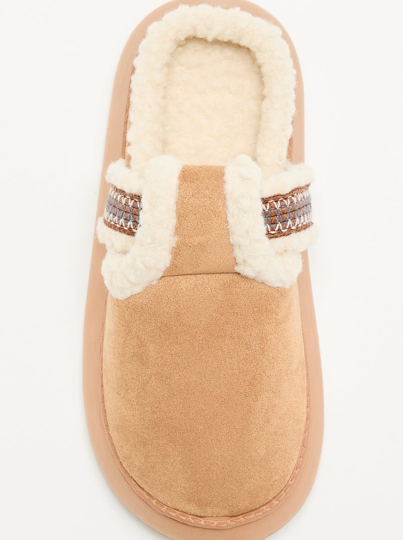 Chaussons mules en suédine fourrés à large semelle Marron - Kiabi