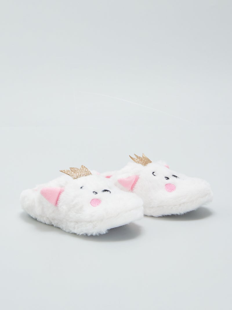 Chaussons mules fourrés 'animal' blanc - Kiabi