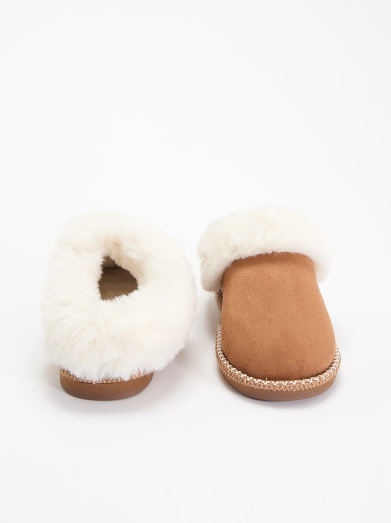 Chaussons mules fourrés Marron - Kiabi