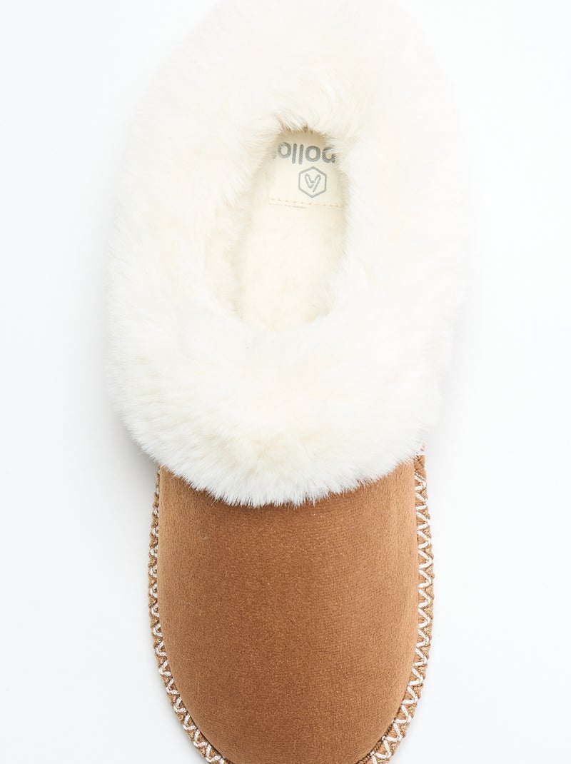 Chaussons mules fourrés Marron - Kiabi