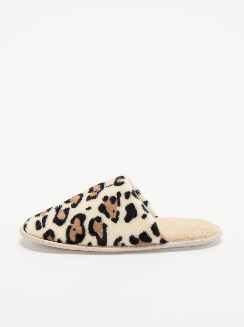 Chaussons mules imprimé léopard Beige - Kiabi