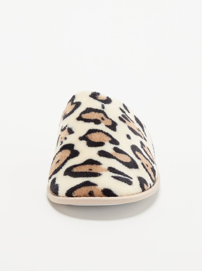 Chaussons mules imprimé léopard Beige - Kiabi