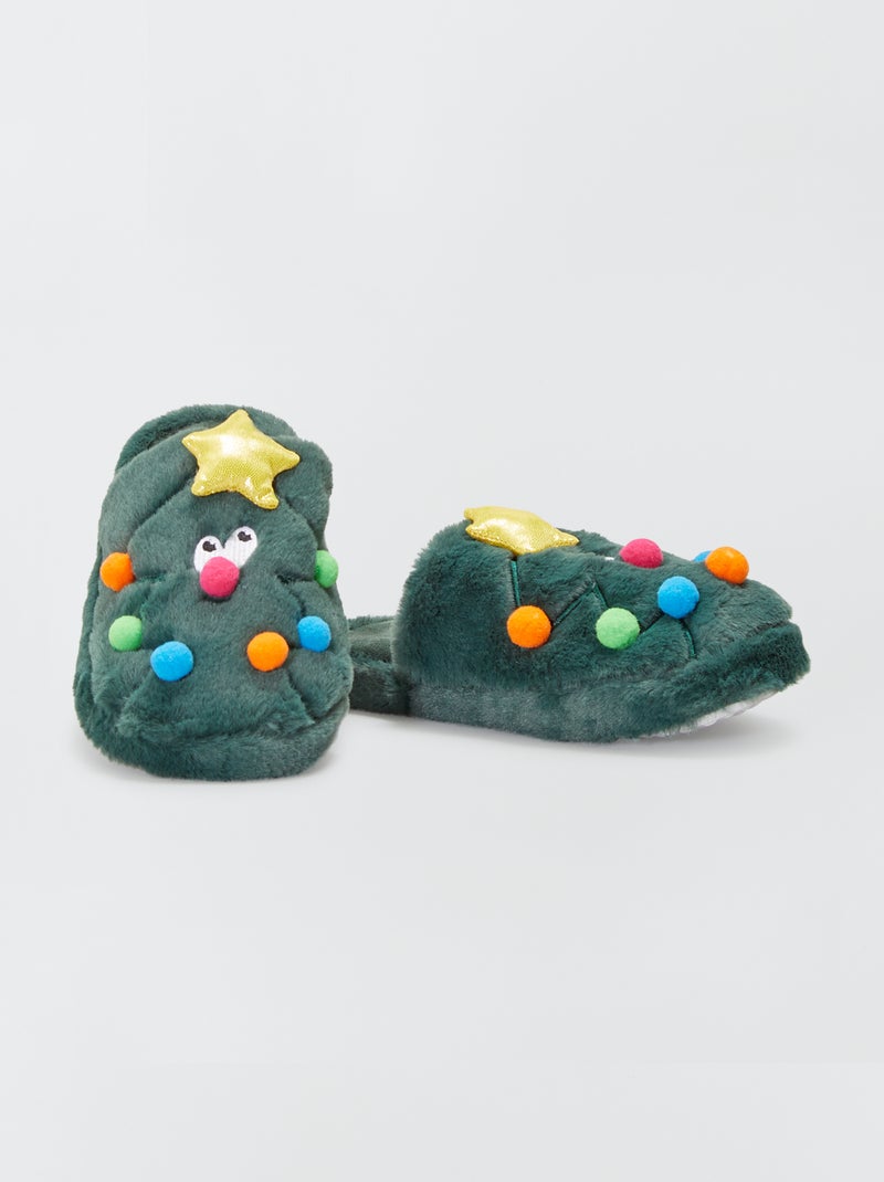 Chaussons mules 'Sapin de Noël' Vert - Kiabi