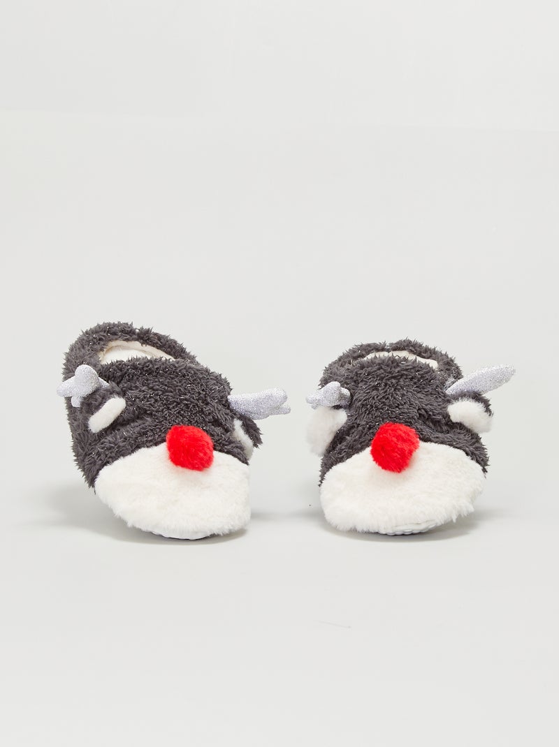 Chaussons 'Rennes de Noël' Gris - Kiabi