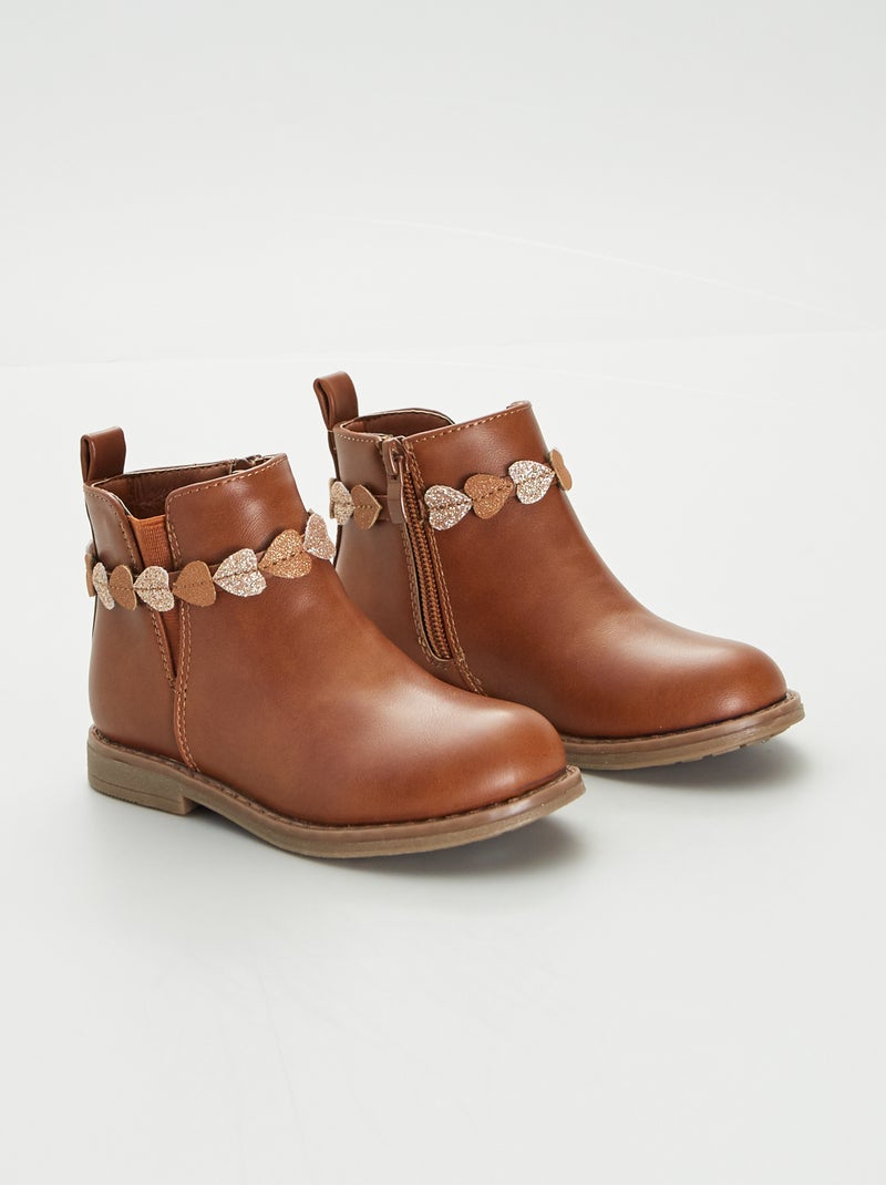 Chelseaboots van imitatieleer BRUIN - Kiabi