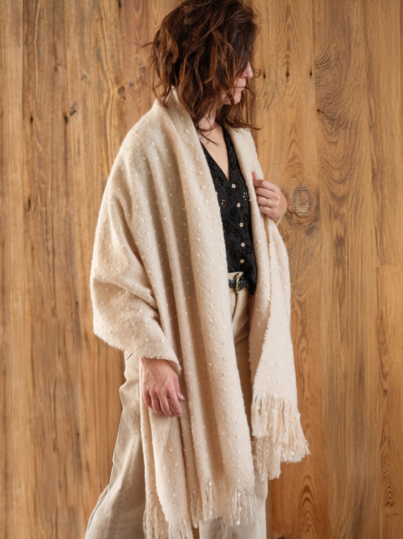 Chemin de lit / Étole aspect mohair à pois Beige - Kiabi