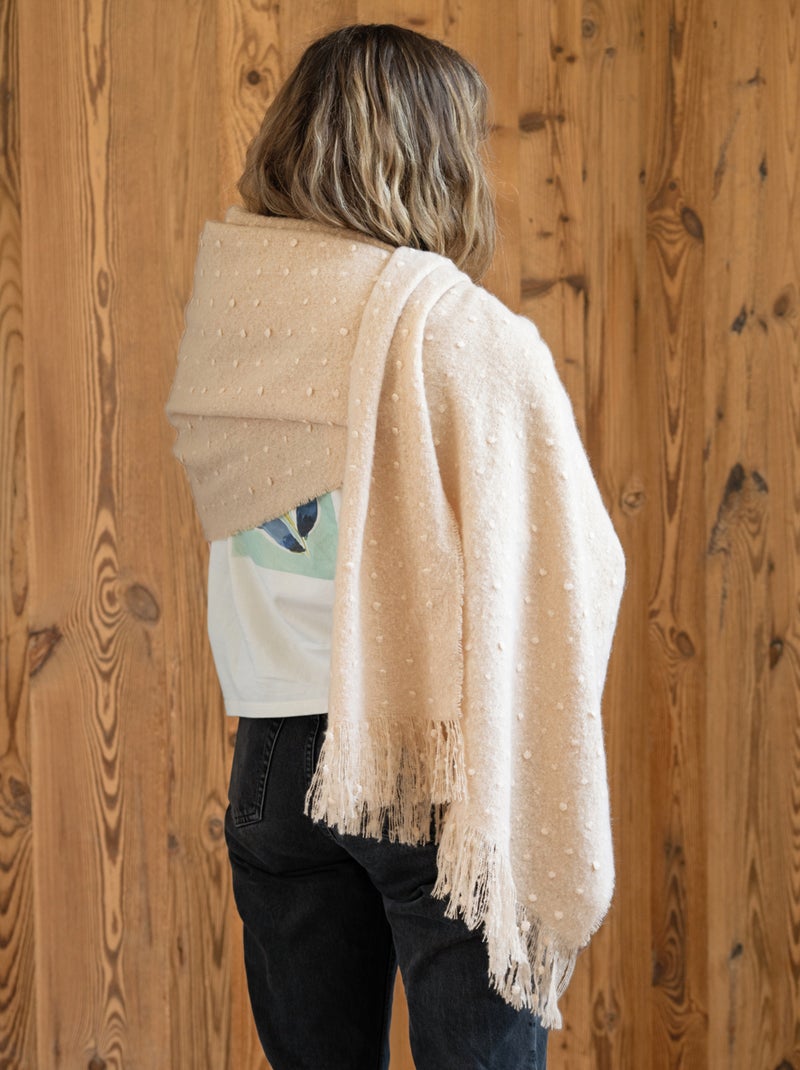 Chemin de lit / Étole aspect mohair à pois Beige - Kiabi