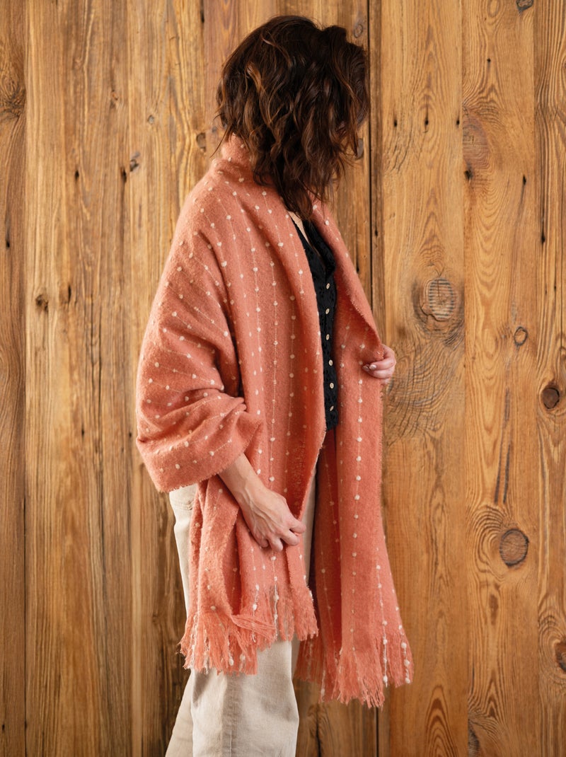 Chemin de lit / étole aspect mohair à pois Orange - Kiabi