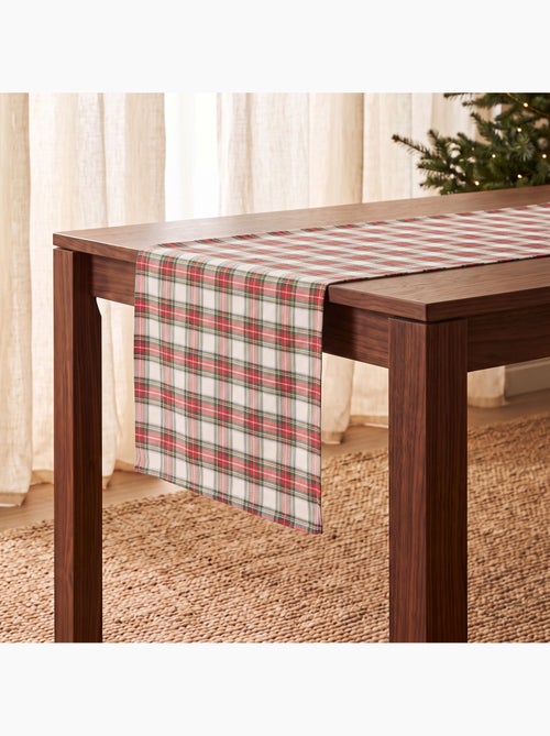 Chemin de table de noël en coton, fil doré en relief, carreaux tartan - gamusi - Kiabi