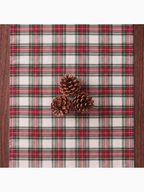 Chemin de table de noël en coton, fil doré en relief, carreaux tartan - gamusi - Kiabi