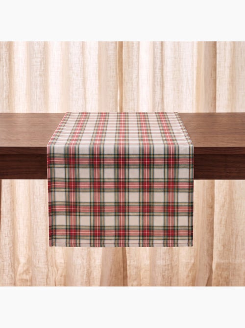 Chemin de table de noël en coton, fil doré en relief, carreaux tartan - gamusi - Kiabi