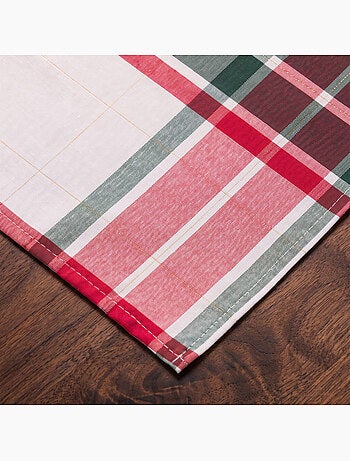 Chemin de table noël tartan tissé, fil doré, coton - gamusi.