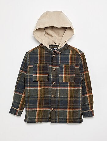 Chemise à carreau en flanelle à capuche