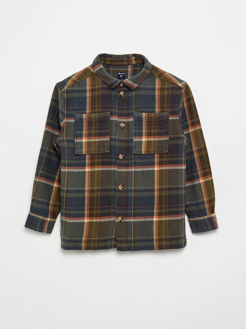 Chemise à carreau en flanelle à capuche Kaki - Kiabi