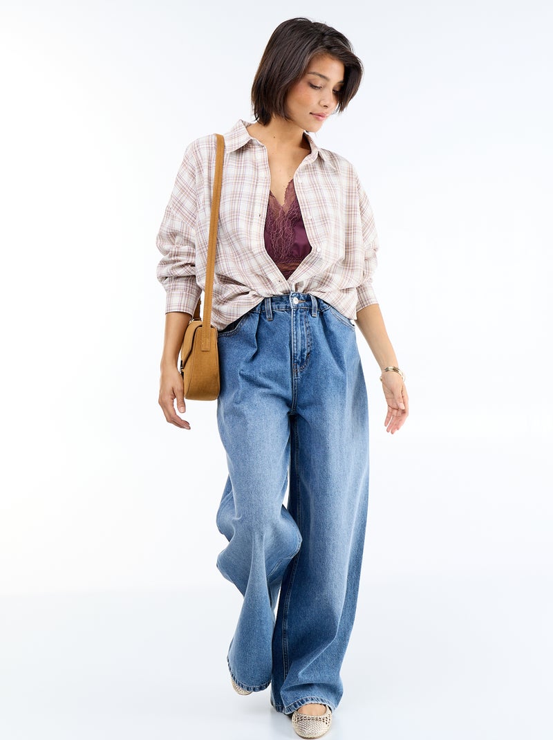 Chemise à carreaux Beige - Kiabi