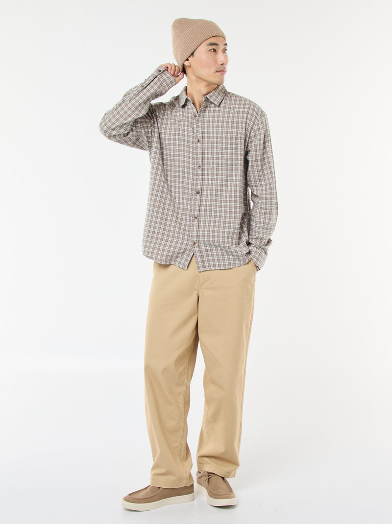 Chemise à carreaux en flanelle de coton Beige - Kiabi