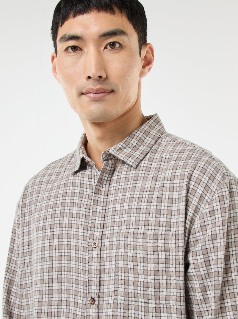 Chemise à carreaux en flanelle de coton Beige - Kiabi