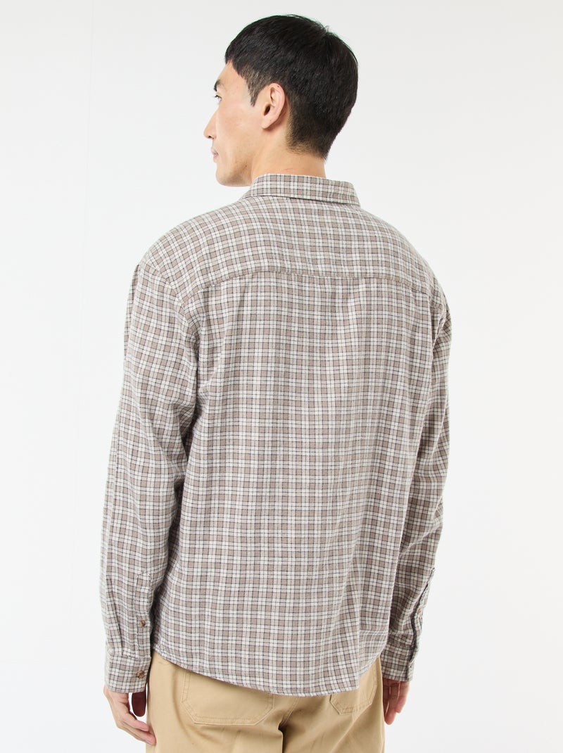 Chemise à carreaux en flanelle de coton Beige - Kiabi