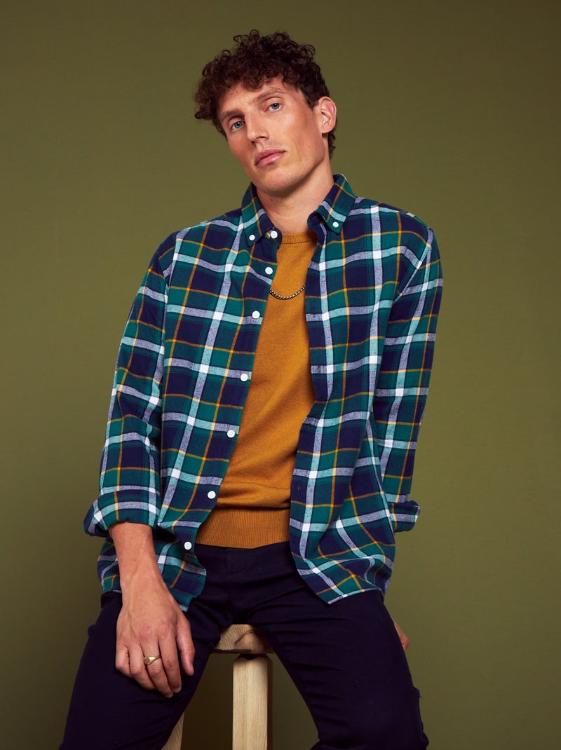Chemise à carreaux en flanelle Vert - Kiabi