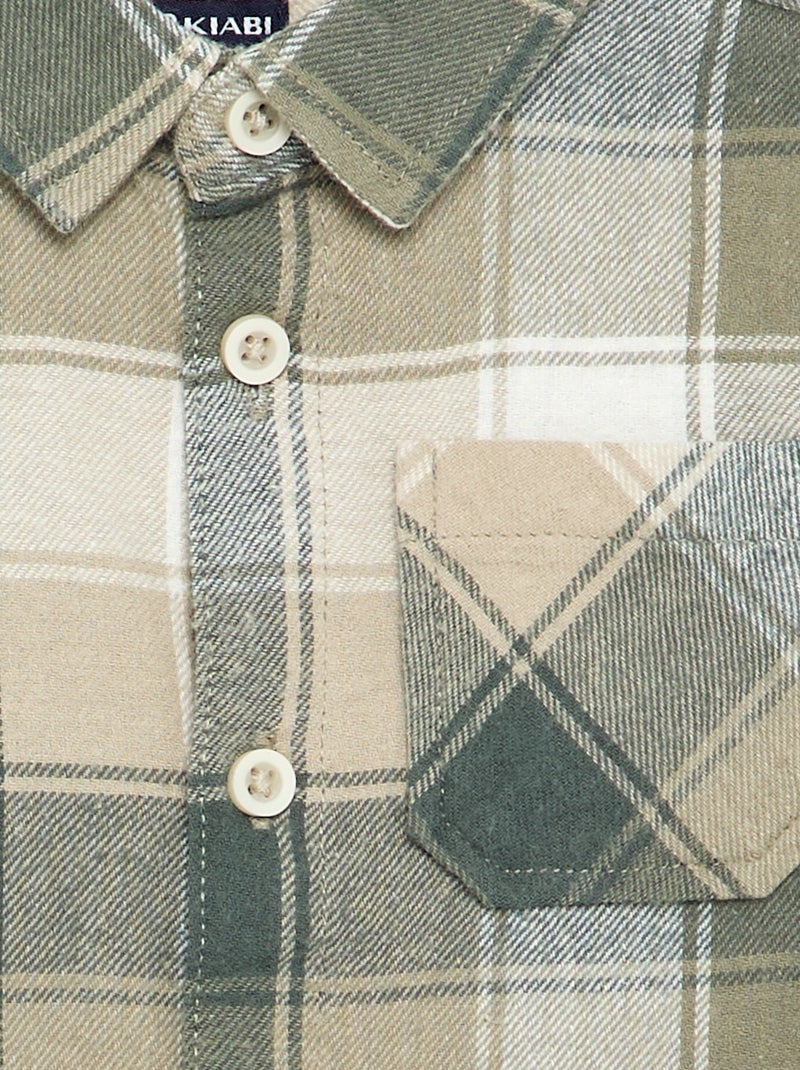 Chemise à carreaux et manches longues Vert - Kiabi