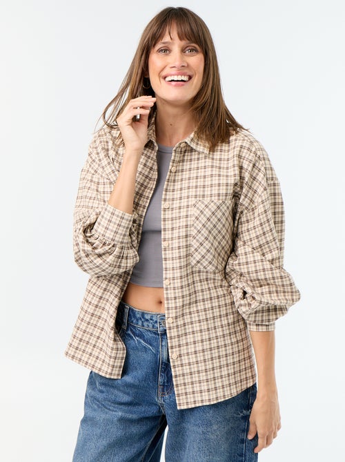 Chemise à carreaux manches longues - Kiabi