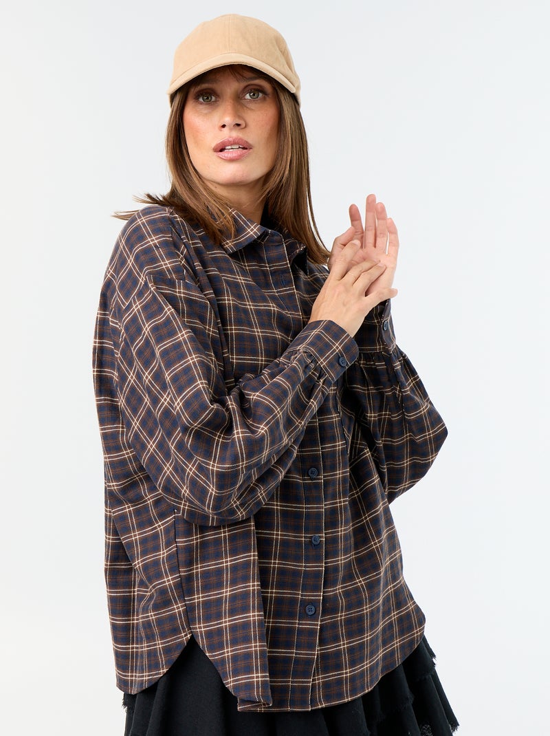 Chemise à carreaux manches longues Bleu - Kiabi