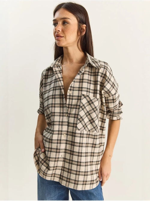 Chemise à carreaux oversize à manches longues et poche lucci - Kiabi