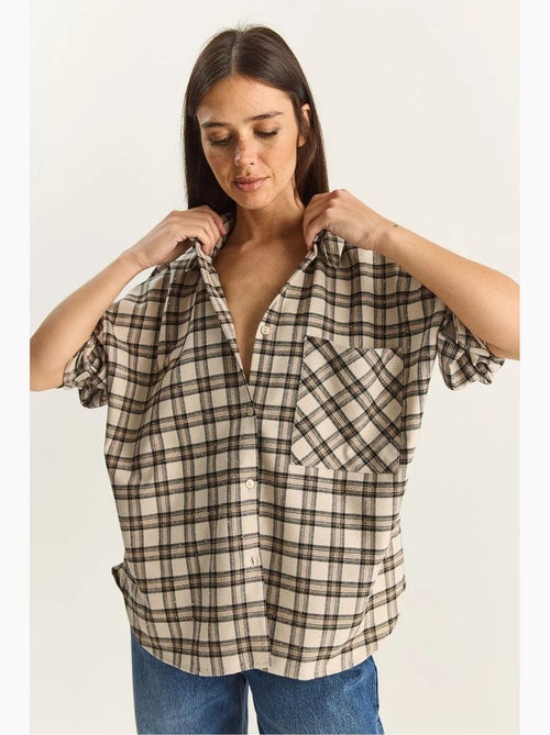 Chemise à carreaux oversize à manches longues et poche lucci - Kiabi