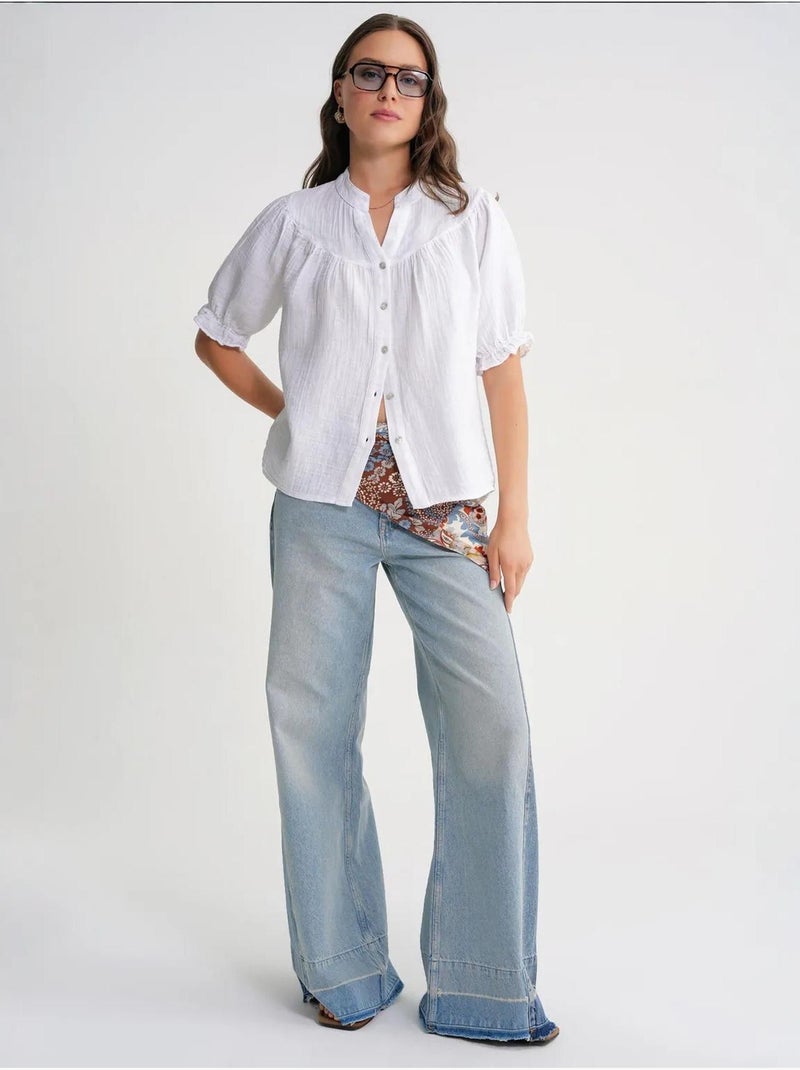 Chemise à col boutonné en lin mélangé mixray Blanc - Kiabi