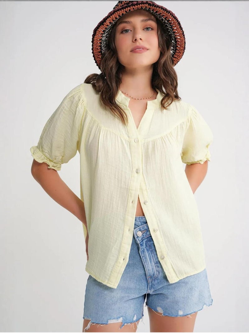 Chemise à col boutonné en lin mélangé mixray Jaune - Kiabi