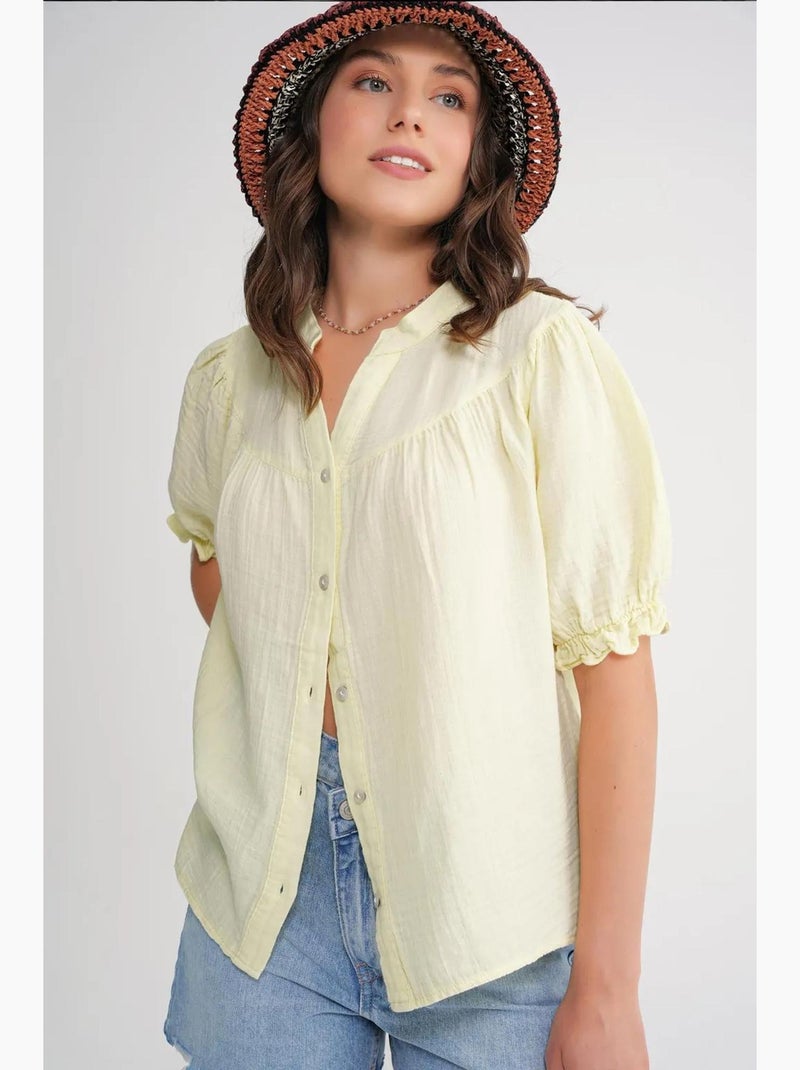 Chemise à col boutonné en lin mélangé mixray Jaune - Kiabi