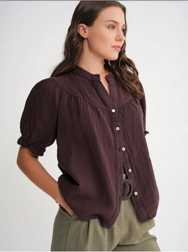 Chemise à col boutonné en lin mélangé mixray Marron foncé - Kiabi