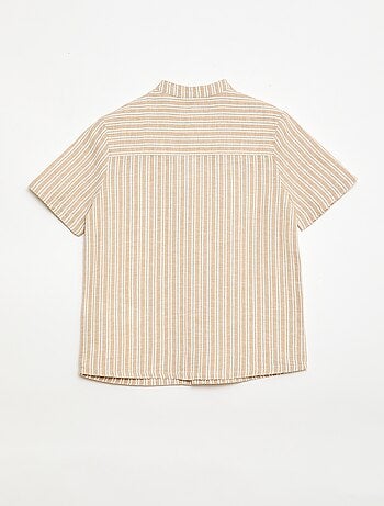 Chemise à col mao à manches courtes en coton et lin