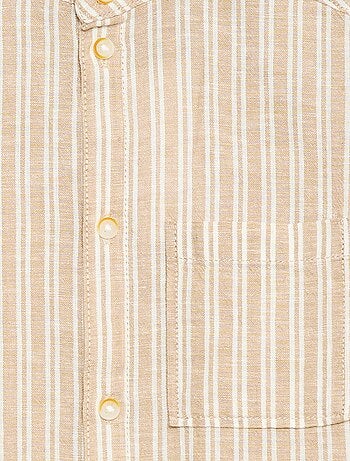 Chemise à col mao à manches courtes en coton et lin