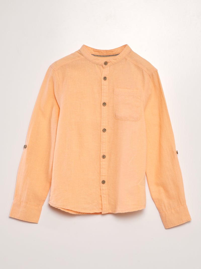 Chemise à col mao en lin mélangé Orange - Kiabi