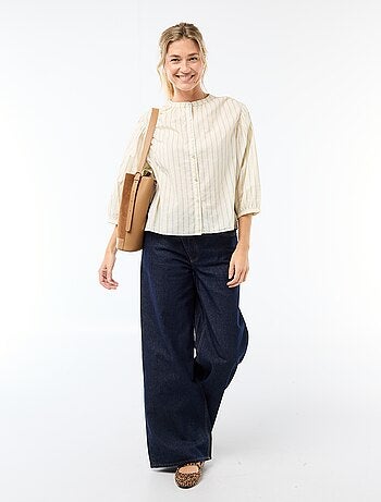 Chemise à col mao et manches 3/4