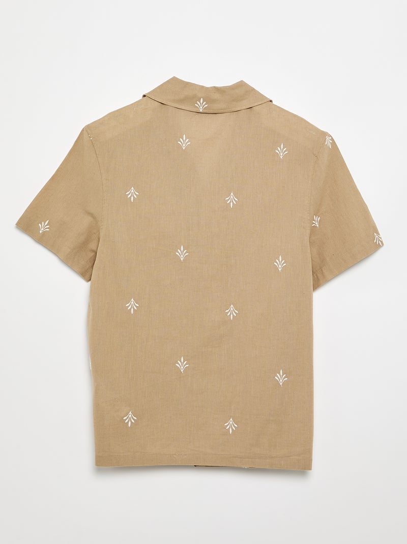 Chemise à manche courtes avec broderies Beige - Kiabi